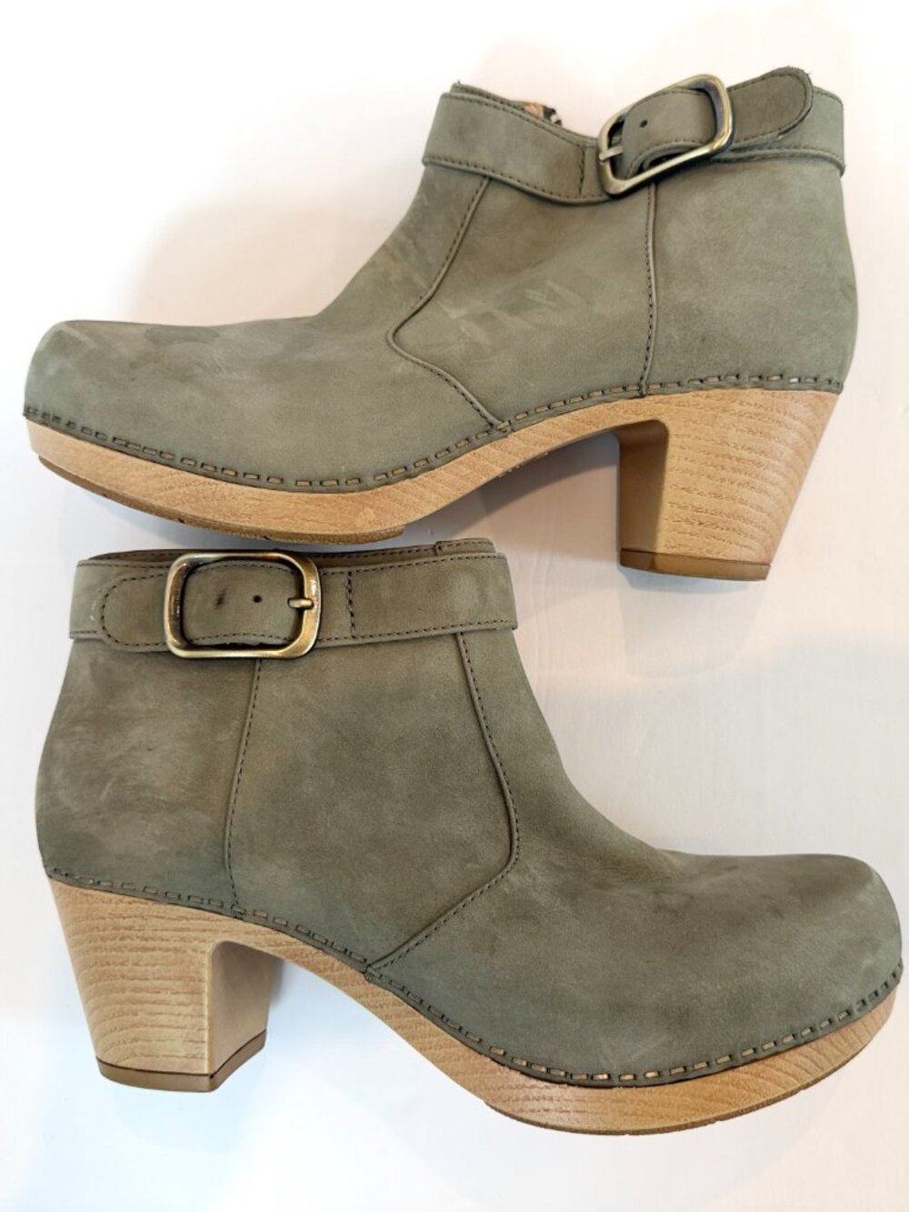 Dansko Olive Green Suede Ankle Boots with Buckle